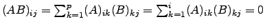 $ (AB)_{ij}= \sum_{k=1}^p (A)_{ik}(B)_{kj}=\sum_{k=1}^i (A)_{ik}(B)_{kj}=0$