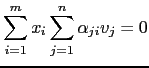 $\displaystyle \sum_{i=1}^m x_i\sum_{j=1}^n\alpha_{ji}v_j=0$