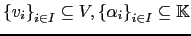 $ \left\{v_i\right\}_{i\in I} \subseteq V, \left\{\alpha_i \right\}_{i\in I} \subseteq {\mathbb{K}}$