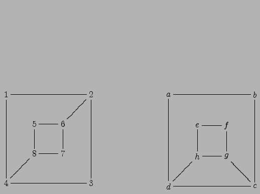 $\displaystyle \xymatrix{
1 \ar@{-}[rrr] & & &2 \ar@{-}[ld] \ar@{-}[ddd]\\
& 5\...
...& h \ar@{-}[r]\ar@{-}[ld] & g \ar@{-}[rd]&\\
d \ar@{-}[rrr]\ar@{-}[uuu]& & &c}$