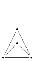 $ \xymatrix{
& \bullet \ar@{-}[ldd] \ar@{-}[d] \ar@{-}[rdd]& \\
& \bullet\ar@{-}[ld]\ar@{-}[rd] & \\
\bullet \ar@{-}[rr] & & \bullet}$