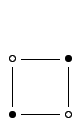 $ \xymatrix{ \circ \ar@{-}[r]\ar@{-}[d] & \bullet\\
\bullet\ar@{-}[r] & \circ\ar@{-}[u]}$