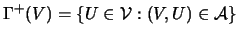 $ \Gamma^+(V)=\left\{U\in {\cal{V}}:(V,U)\in {\cal{A}}\right\}$