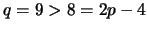 $ q=9>8=2p-4$
