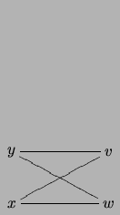 $ \xymatrix{
&&\\
y \ar@{-}[rrd]\ar@{-}[rr] && v\ar@{-}[lld]\\
x \ar@{-}[rr] && w}$
