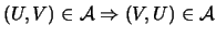 $ (U,V)\in {\cal{A}}\Rightarrow (V,U)\in {\cal{A}}$