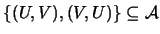 $ \left\{(U,V),(V,U)\right\} \subseteq {\cal{A}}$