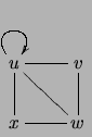 $ \xymatrix{
\ar@(ul,ur)u \ar@{-}[r]\ar@{-}[rd] \ar@{-}[d]& v\ar@{-}[d] \\
x \ar@{-}[r] & w}$