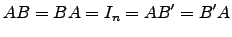 $\displaystyle AB=BA=I_n=AB'=B'A$
