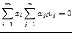 $\displaystyle \sum_{i=1}^m x_i\sum_{j=1}^n\alpha_{ji}v_j=0$