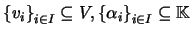 $ \left\{v_i\right\}_{i\in I} \subseteq V, \left\{\alpha_i \right\}_{i\in I} \subseteq {\mathbb{K}}$